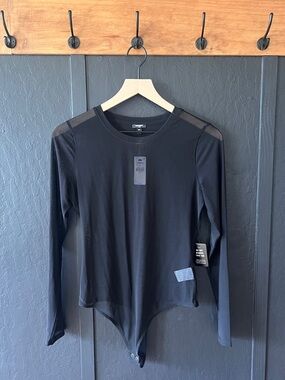 Express Black Mesh Long Sleeve Bodysuit